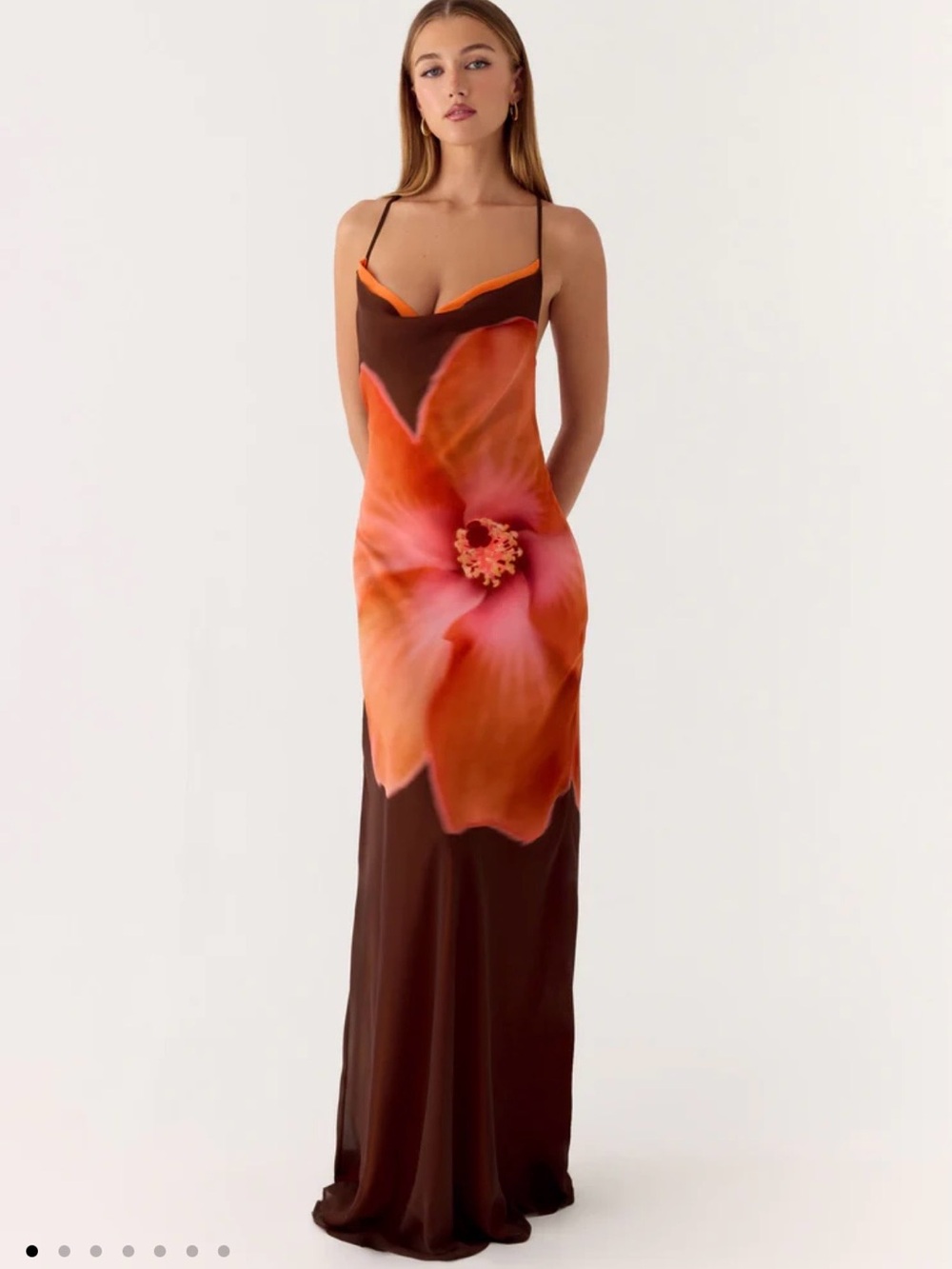 NWT Peppermayo night drive maxi dress- orange floral brown maxi - Picture 1 of 4
